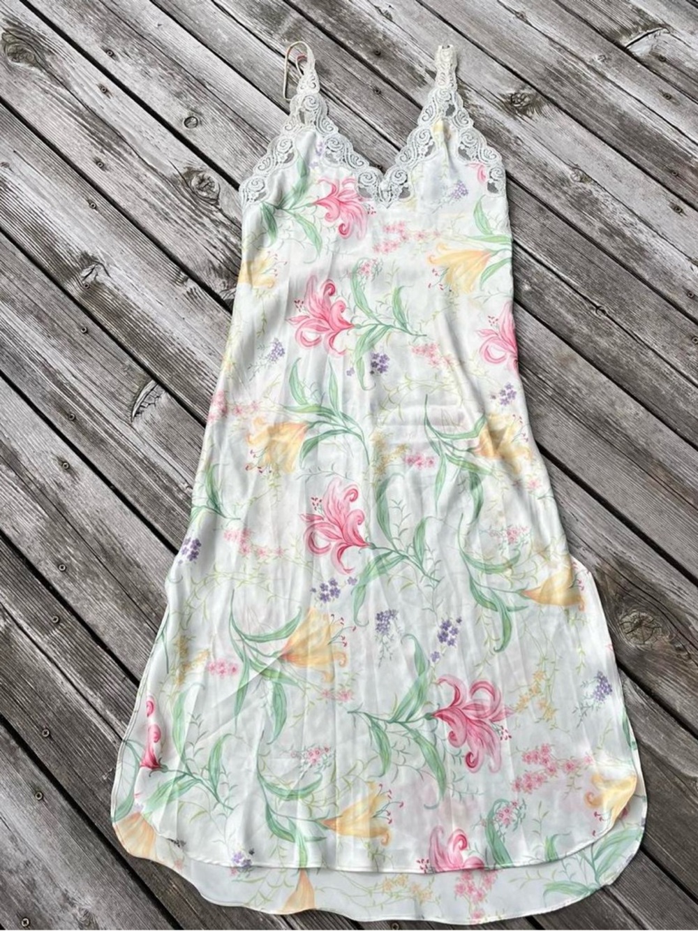 Inner Most white + multi floral print satin midi slip dress